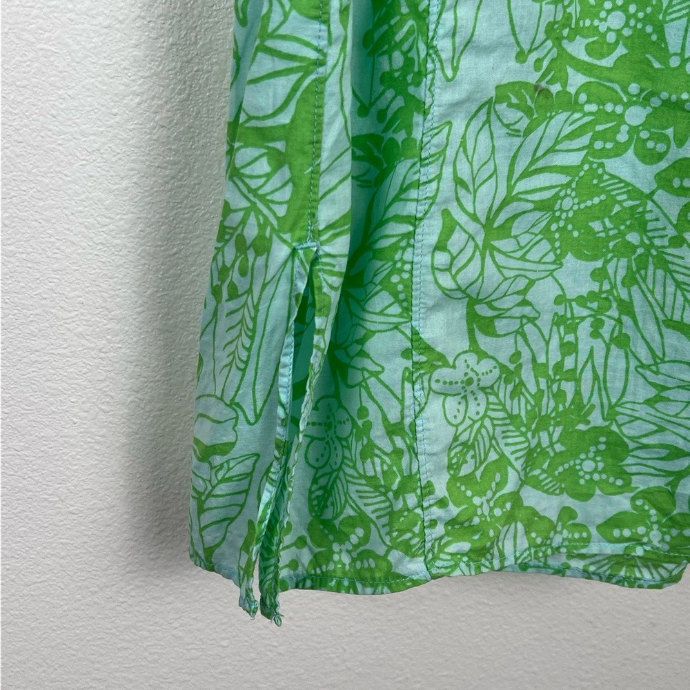 J.Crew Cotton Top Womens Medium Turquoise Green Tunic Floral Beach Preppy Resort - Picture 3 of 8